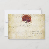 Musical Gold Coral Plum Heart Leaf Tree Wedding RSVP Karte (Vorderseite)