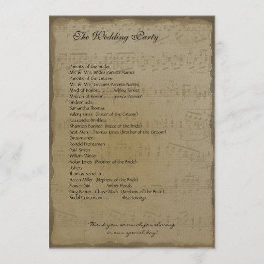 Musical Gold Dark Coral Heart Tree Wedding Program Programm (Rückseite)