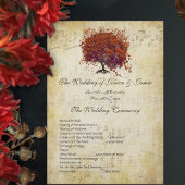 Musical Gold Dark Coral Heart Tree Wedding Program Programm