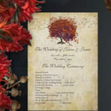 Musical Gold Dark Coral Heart Tree Wedding Program