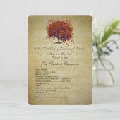 Musical Gold Dark Coral Heart Tree Wedding Program Programm (Stehend Vorderseite)