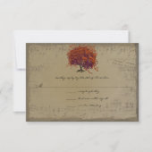 Musical Gold Dark Orange Plum Heart Leaf Tree RSVP Karte (Vorderseite)