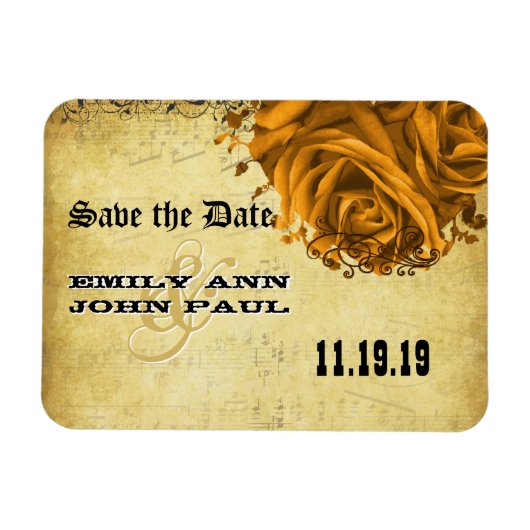 Musical Gold Heart Rose Save the Date Magnet (Horizontal)