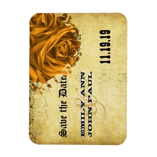 Musical Gold Heart Rose Save the Date Magnet (Vertikal)