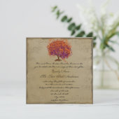 Musical Gold Orange Plum Heart Leaf Tree Hochzeite Einladung (Stehend Vorderseite)