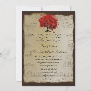 Musical Gold Orange Plum Heart Leaf Tree Hochzeite Einladung