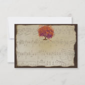 Musical Gold Orange Plum Heart Leaf Tree Hochzeite RSVP Karte (Rückseite)