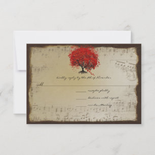 Musical Gold Orange Plum Heart Leaf Tree Hochzeite RSVP Karte