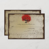 Musical Gold Orange Plum Heart Leaf Tree Hochzeite RSVP Karte (Vorne/Hinten)