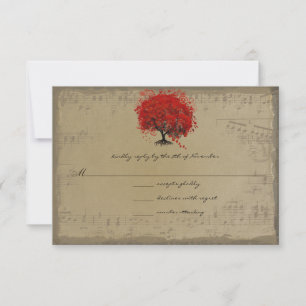 Musical Gold Red Heart Leaf Tree RSVP Karte