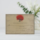 Musical Gold Red Heart Leaf Tree RSVP Karte (Stehend Vorderseite)