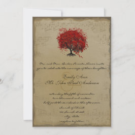 Musical Gold Red Heart Leaf Tree Wedding Einladung
