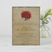 Musical Gold Red Heart Leaf Tree Wedding Einladung (Stehend Vorderseite)