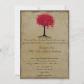 Musical Gold Red Heart Leaf Tree Wedding Einladung (Vorderseite)