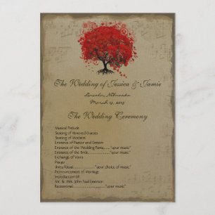 Musical GoldRed Heart Tree Wedding Program Programm
