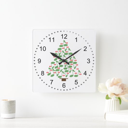 Musical Green Christmas Tree Quadratische Wanduhr (Zuhause)