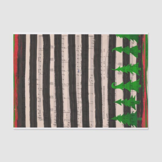Musical Green Christmas Trees Black Stripes Seidenpapier (Vorderseite)