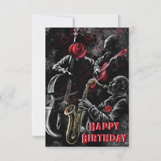 Musical Happy Birthday Card mit Jazz Music Band (Vorderseite)