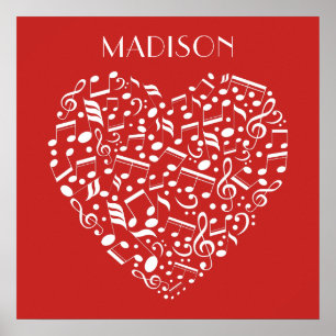 Musical Heart individuelle Name & Color Poster