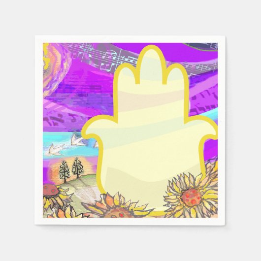 Musical Hemsa Bar Bat Mitzvah Tischnummer Serviette (Vorderseite)