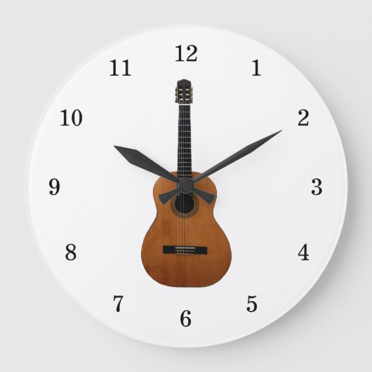 Musical Instrument Acoustic Guitar Black White Große Wanduhr (Vorderseite)