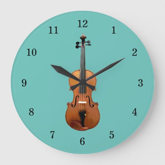 Musical Instrument Trendy Violin Teal Green Große Wanduhr (Vorderseite)