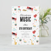 Musical Instruments Music Theme Birthday Party Einladung (Stehend Vorderseite)
