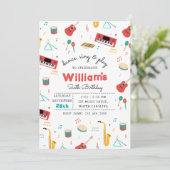 Musical Instruments Music Theme Birthday Party Einladung (Stehend Vorderseite)