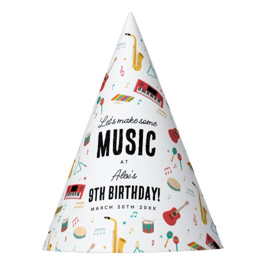 Musical Instruments Music Theme Birthday Party Partyhütchen (Vorderseite)