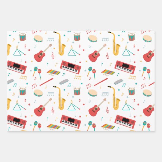 Musical Instruments Music Theme Pattern Geschenkpapier Set (Vorderseite)