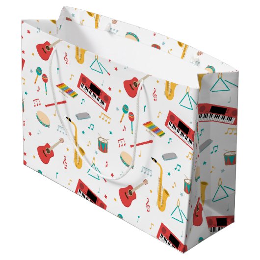 Musical Instruments Music Theme Pattern Große Geschenktüte (Rückseite Schrägansicht)