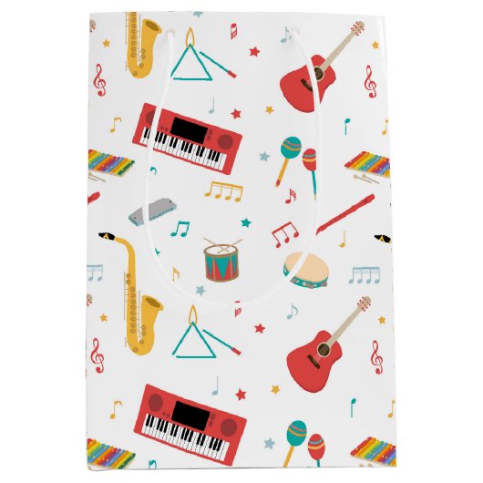 Musical Instruments Music Theme Pattern Mittlere Geschenktüte (Vorderseite)