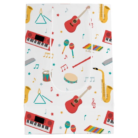 Musical Instruments Music Theme Pattern Mittlere Geschenktüte (Rückseite)