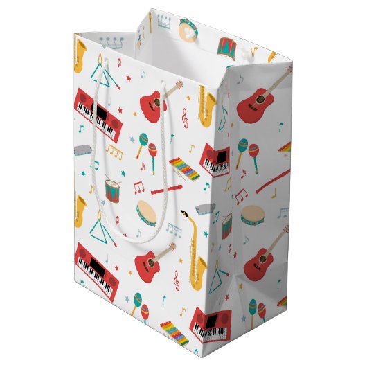 Musical Instruments Music Theme Pattern Mittlere Geschenktüte (Rückseite Schrägansicht)