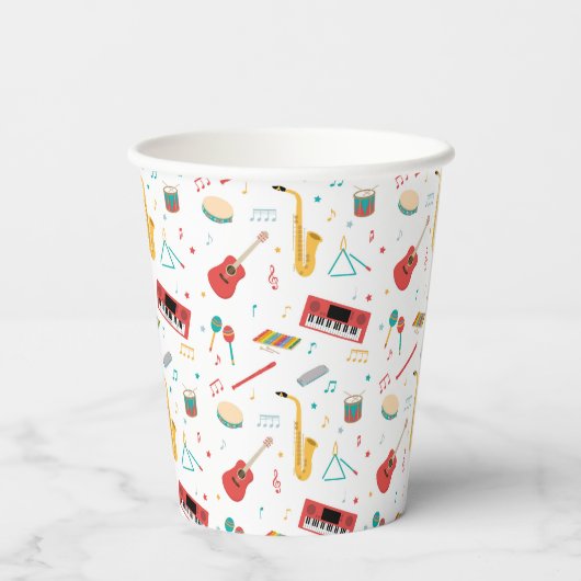 Musical Instruments Music Theme Pattern Pappbecher (Rückseite)