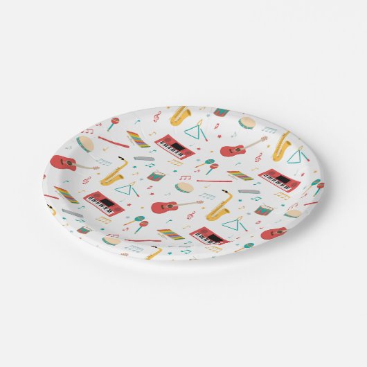 Musical Instruments Music Theme Pattern Pappteller (Schrägansicht)