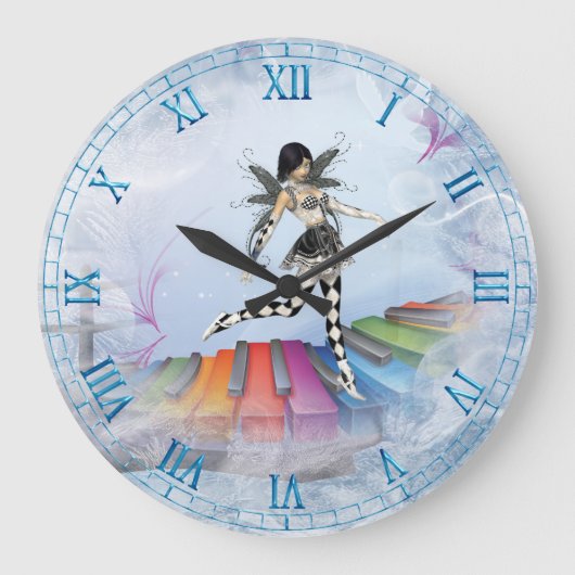 Musical Keyboard Fee Vignette Wall Clock Große Wanduhr (Vorderseite)