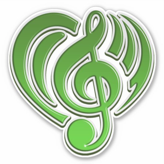 Musical Liebe Green Heart Musiknote DJ Aufkleber (Vorderseite)