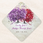 Musical Lila Red Heart Leaf Tree Wedding Untersetzer (Vorderseite)