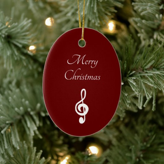 Musical Merry Christmas Treble Clef Elegant Rot Keramik Ornament (Baum)
