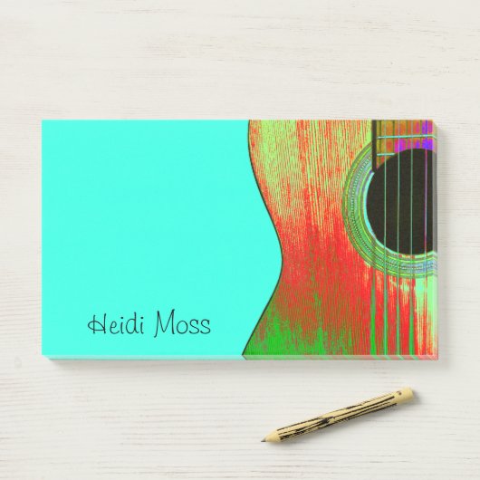 Musical Monogram Aquamarin Green Gitarre Post-it Klebezettel (Auf Schreibtisch)
