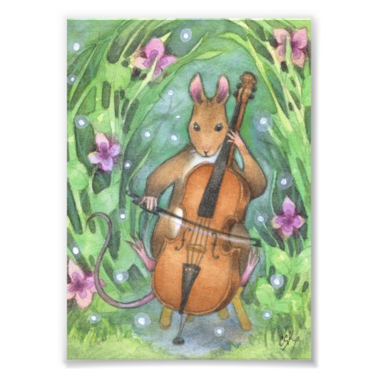 Musical Mouse Orchestra Cello Illustration Fotodruck (Vorne)