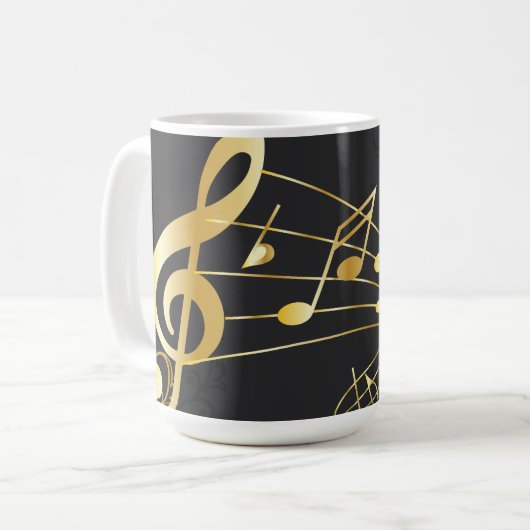 Musical Note Luxury Gold Grau Design Kaffeetasse (Vorderseite Links)