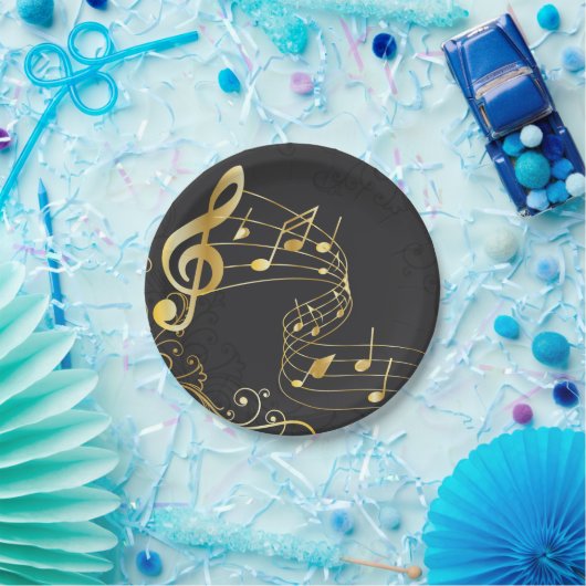 Musical Note Luxury Gold grau Pappteller (Party)