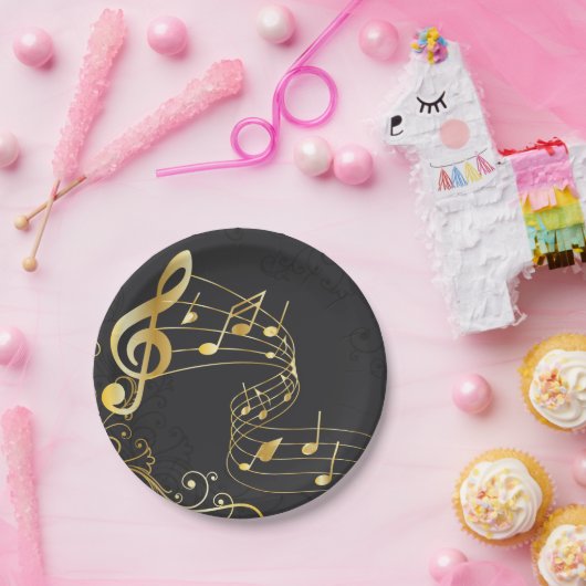 Musical Note Luxury Gold grau Pappteller (Party)