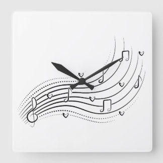 Musical note wave, black line clipart quadratische wanduhr
