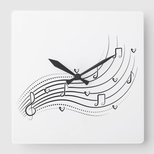 Musical note wave, black line clipart quadratische wanduhr (Vorderseite)