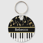 Musical Notes and Piano Keys Black and Gold Schlüsselanhänger (Vorderseite)