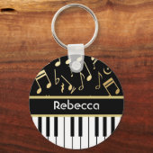 Musical Notes and Piano Keys Black and Gold Schlüsselanhänger (Rückseite)