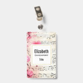 Musical Notes and Roses Vintage Design Ausweis (Rückseite mit Clip)